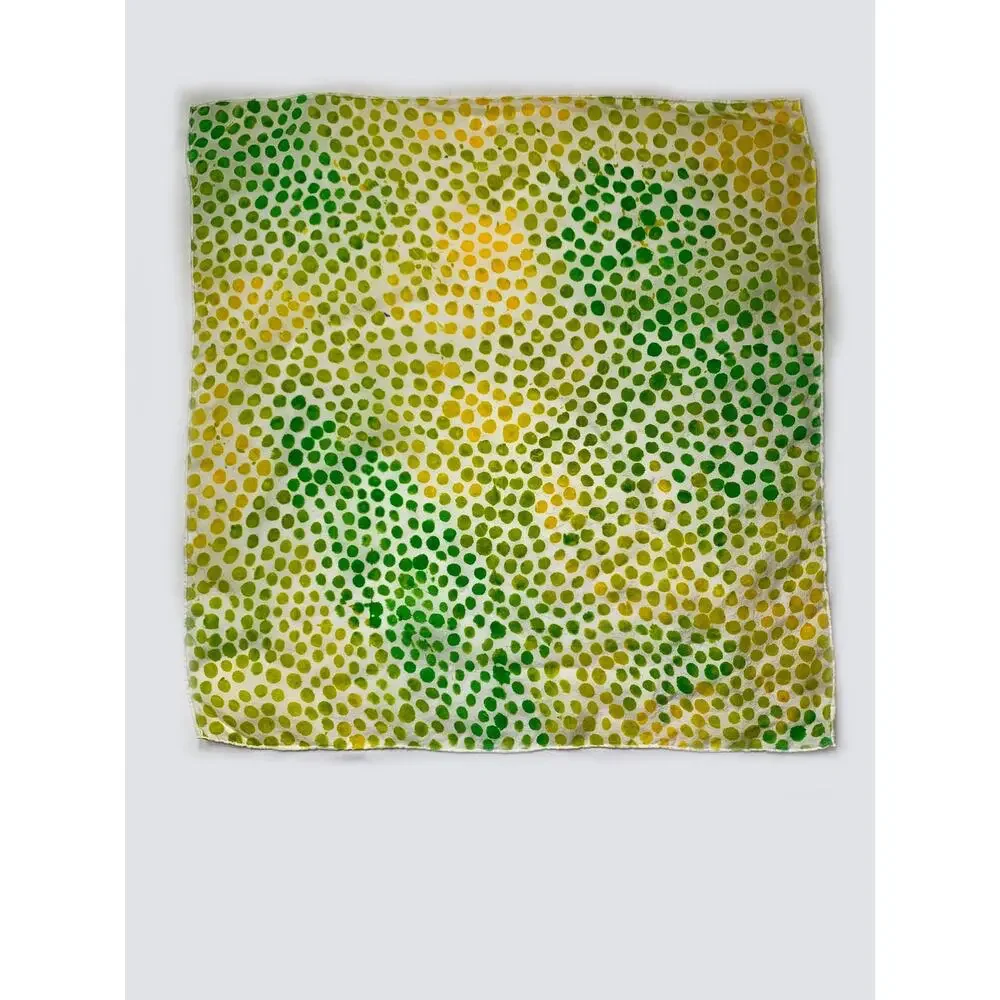 Hand Painted Silk Mini Scarf Yellow Green Ombre Polka Dot 21